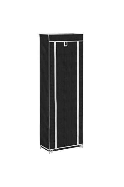 vidaxl Dulap pentru pantofi din material textil cu husă, Negru, 57 x 29 x 162 cm