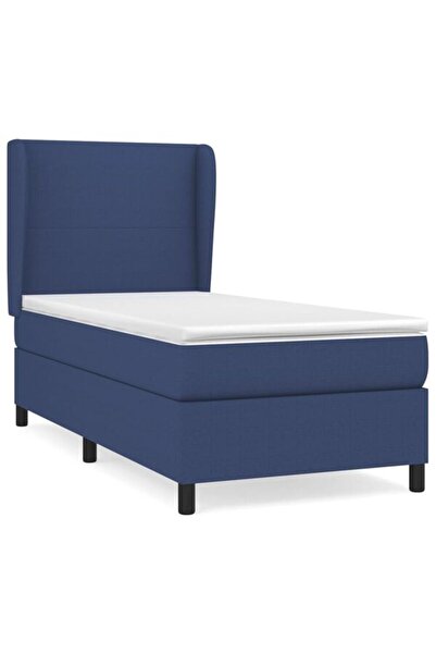 vidaxl Pat box spring cu saltea, albastru, 80 x 200 cm, textil