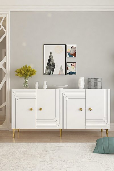 cnyr KA1521BG LESSİ KONSOL ve TV SEHPASI BEYAZ-GOLD 150cm