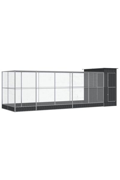 vidaxl Volieră pentru păsări cu extensie, argintie, 623 x 203 x 216 cm, oțel