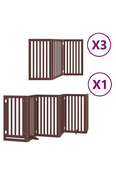 vidaxl Barieră pliabilă pentru câini cu ușă, 15 panouri, maro, 750 cm, lemn d...