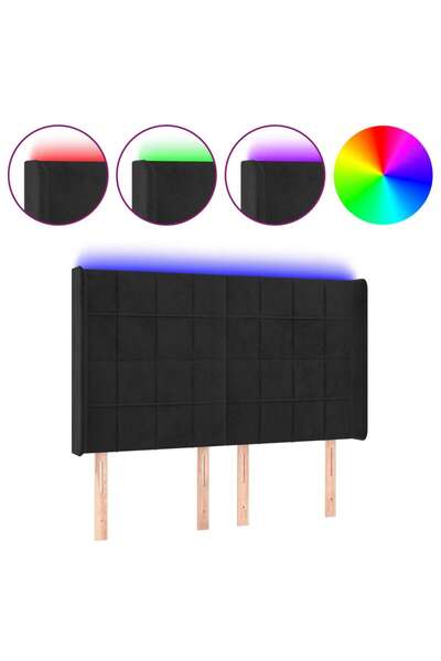 vidaxl Tăblie de pat cu LED, negru, 147x16x118/128 cm, catifea
