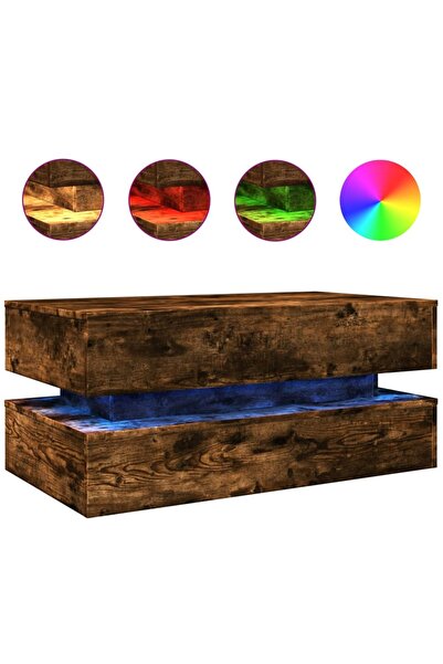 vidaxl Măsuță de cafea cu lumini LED, stejar afumat, 90x50x40 cm