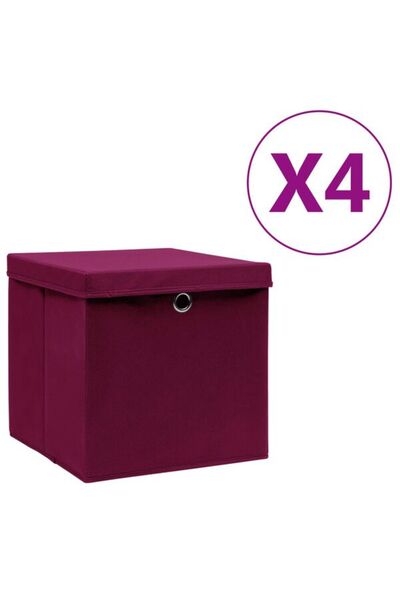 vidaxl Cutii de depozitare cu capac, 4 buc., roșu închis, 28 x 28 x 28 cm