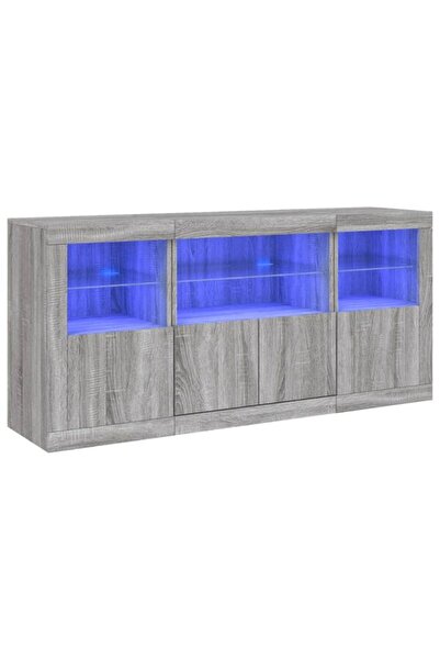 vidaxl Comodă cu lumini LED, gri Sonoma, 142,5 x 37 x 67 cm