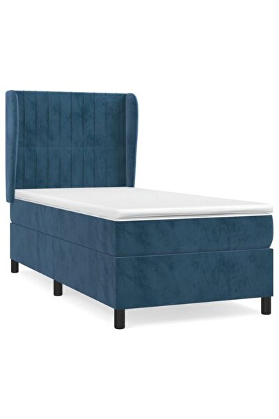 vidaxl Pat boxspring cu saltea, albastru închis, 80 x 200 cm, catifea