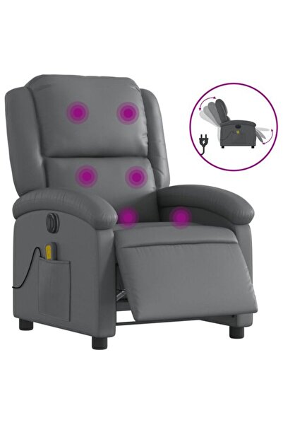vidaxl Fotoliu electric rabatabil cu masaj, gri, piele ecologică