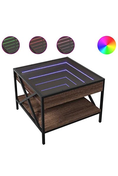 vidaxl Măsuță de cafea cu LED infinity, stejar maro, 50x50x38 cm
