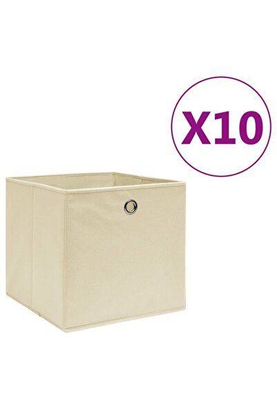 vidaxl Cutii de depozitare, 10 buc., crem, 28 x 28 x 28 cm, material nețesut