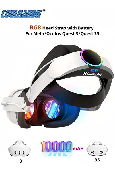 GULF GALLERY حزام رأس CoolRabbie RGB مع بطارية لـ Meta/Oculus Quest 3/Quest 3...