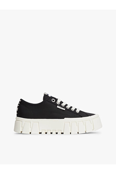 Tommy Hilfiger Women's Platform Sole Low-Top Patterned Black Sneaker