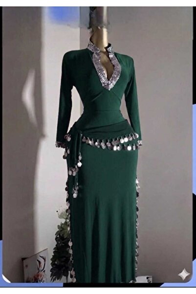 RAHAF TİCARET 2-Piece Stylish Belly Dance Costume with Side Slits and Dance Belt