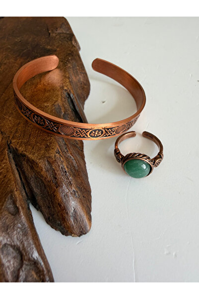 Rupen Kraft Natural agate stone 100% pure copper bracelet ring combo adjustab...