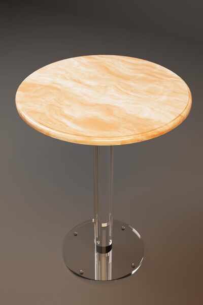 horoof home Elegant Circular Acrylic Serving Table with warm marbled beige - ...