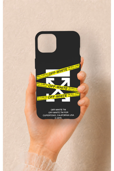 Vip Case iPhone 13 Uyumlu Off White Desenli Silikon Kılıf
