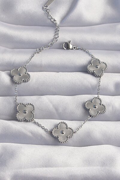 Clariss Women's 316L Steel Silver Color Motif Clover Bracelet