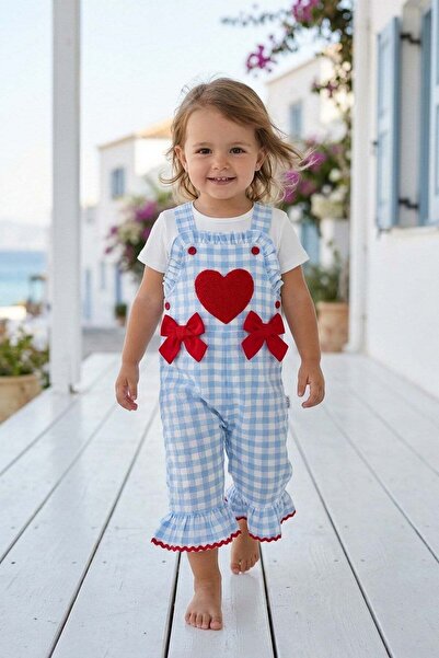 dinamik çocuk Baby girl heart print gingham romper and bodysuit t-shirt set, ...