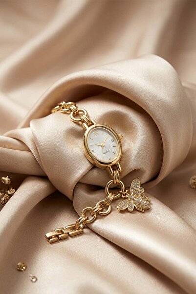 İnogge Women's Gold Yellow Oval Case Chain Watch with Zircon Stone and Bee Fi...