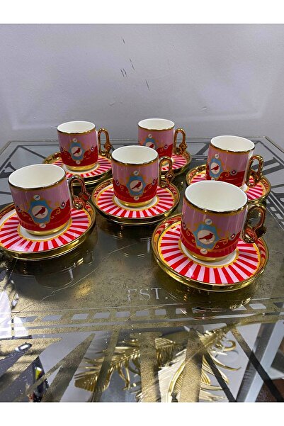 elif aksesuar Gilded Porcelain 6-Person Bird Cup Set Pink