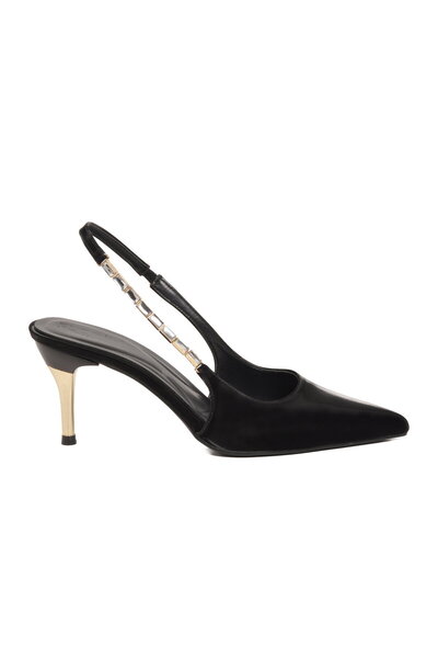 FLORİN Black Short Thin Heeled Women's Evening Dress Shoes 310 Z