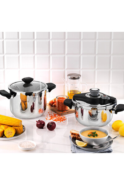 Schafer Pratikmatik 4-Piece Pressure Cooker Set 4+6.5 L-Black/Grey