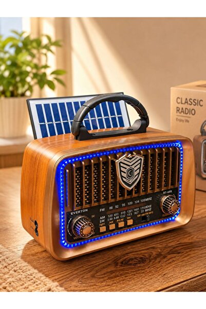 m memita Everton RT-688 Solar Şarjlı Bluetooth Radyo USB TF Kart RGB Işıklı N...