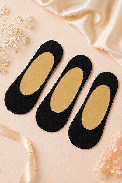 Ollero 3 Pairs of Seamless Silicone Women's Combed Cotton Suba Ballerina Socks
