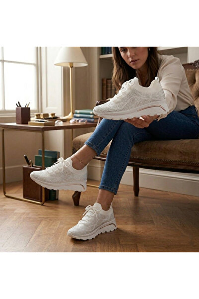 POLENS Women's Summer Knitwear Stoned and Pearled Sports Shoes Sneaker