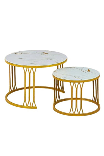 shopandshop Coffee Table Set of 2,Marble Round Coffee Table, Sofa Side End Ta...