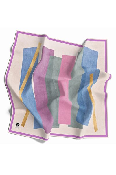 VİOLLA Twill Geometrik Desenli Pembe Renkli 90x90 Eşarp (İpek İçermez) Kenar ...