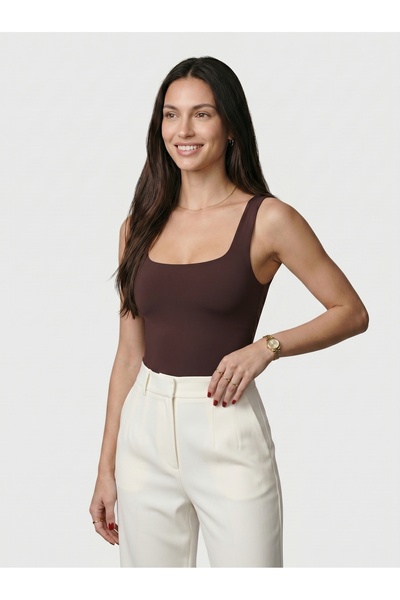 Noe Collection Kadın Kare Yaka Kalın Askılı Slim Fit Bodysuit Çıtçıtlı Body
