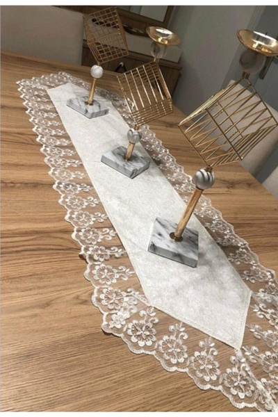 çeyizköşesi Velvet Lace Detailed Tablecloth Runner