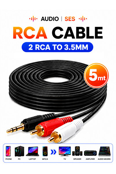 ANKTEK 2RCA Kablo 3.5Mm to 2RCA Stereo Lale Aux Audio Ses Kablosu ( 5 METRTE )