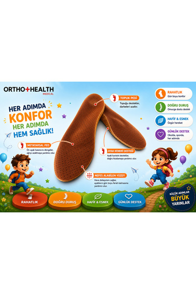 ORTOHEAT Ark Destekli Çocuk Tabanlığı (topuk ağrısı,içe basma, düz taban)