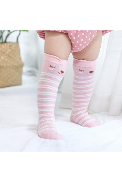 drool Sosete lungi cu animalute (Varsta: 2-4 ani, Culoare: Roz cu dungi)