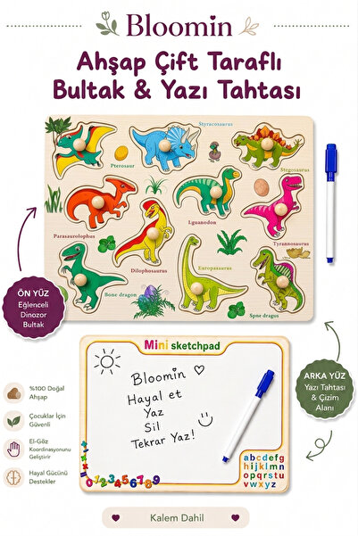 Bloomin Ahşap Çift Taraflı Bultak & Yazı Tahtası | Kalem Dahil | Eğitici Mont...