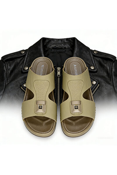 SAUDI STEPS Breathable Textured Leather Men's Summer Traditional Slippers