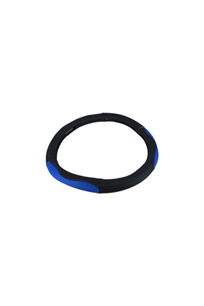 OEM Husa volan auto, piele, perforata, marime M 38 cm, negru cu albastru