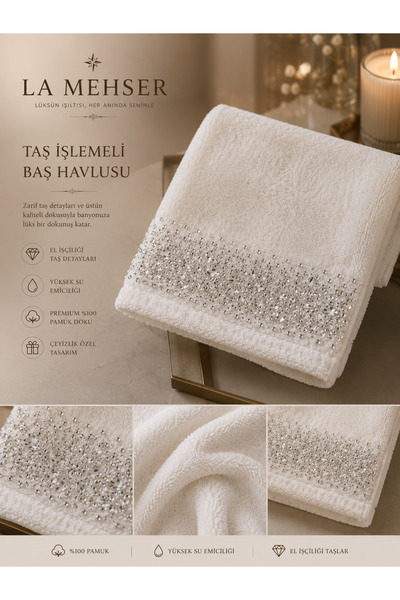 LA MEHSER Lüks Taş İşlemeli 50X90 El&Baş Havlusu