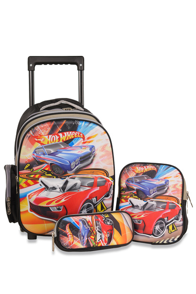 KTMC 3D Cartoon Cars Tripple Backpack Set, Pen Bag, Lunch Bag, School Trolley...