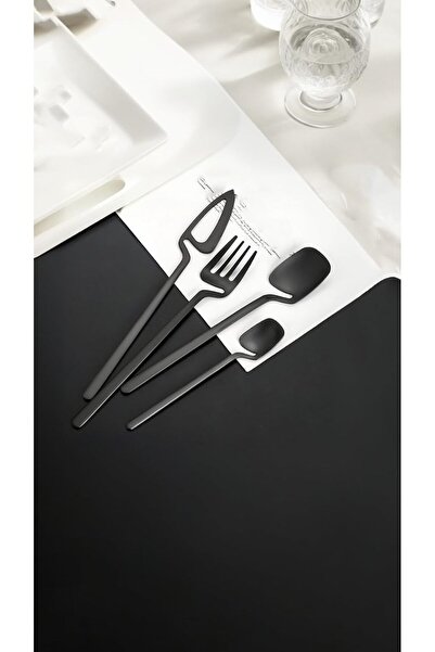 Generic Black Flatware Set, 4-Piece Matte Stainless Steel Cutlery Set, Head C...