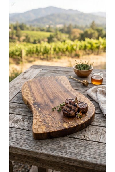 Finecraft Platou Artizanal „Fagure de Nuc”, Lemn Masiv, Rășină, 48×27.5×4.5 cm