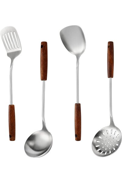 SYOSI 304 Stainless Steel Kitchen Utensils Set, 4 Piece Long Cooking Tools wi...