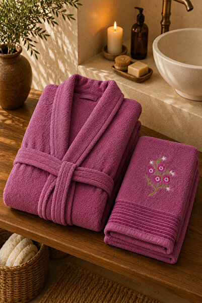sternen glanz Hera 100% Cotton Unisex Towel Bathrobe 2 Piece Bathrobe-Towel S...