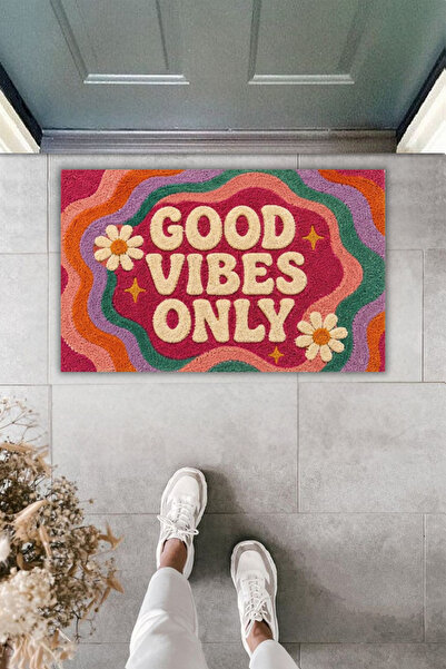 Dormot Dekoratif Dijital Paspas Kişiye Özel Tasarım Good Vıbes Only Varyasyon...