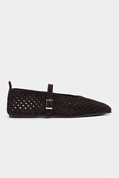 NİŞANTAŞI SHOES Дамски балеринки Белинда Браун от велурена кожа с капси и пло...
