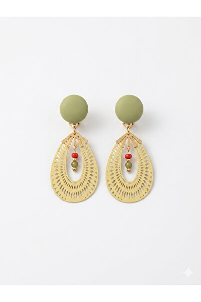 1PARÇAMAVİ Non-Perforated Clip-On Women's Earrings - Green Yellow Orange Summ...