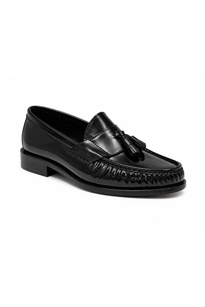 ARDENİM Men's Burgundy Patent Leather Tasseled Loafer Shoes-Short Heeled Clas...