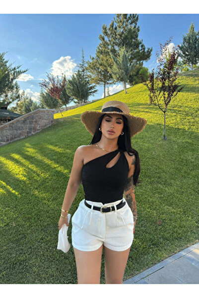 kırmızı butiks Black Shoulder Twist Basic Crop