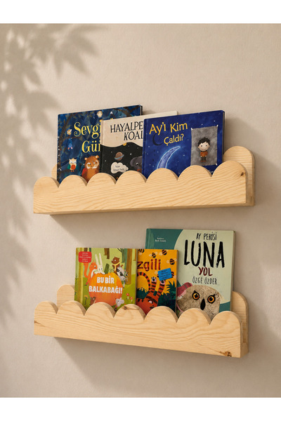 LunaLoveWood Masif Ahşap Bulut Ikili Montessori Kitaplık - Çocuk Odası Duvar ...